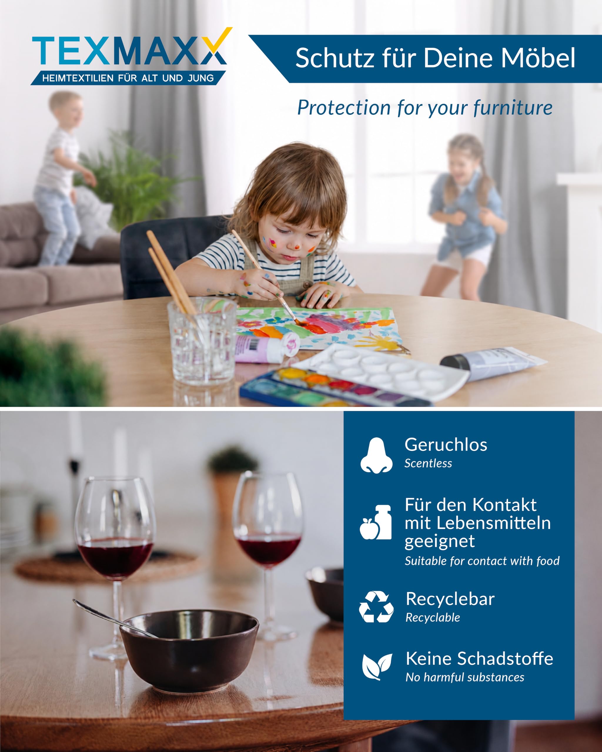 TEXMAXX Protector de Mesa Transparente 2mm Redondo con Bordes Rectos
