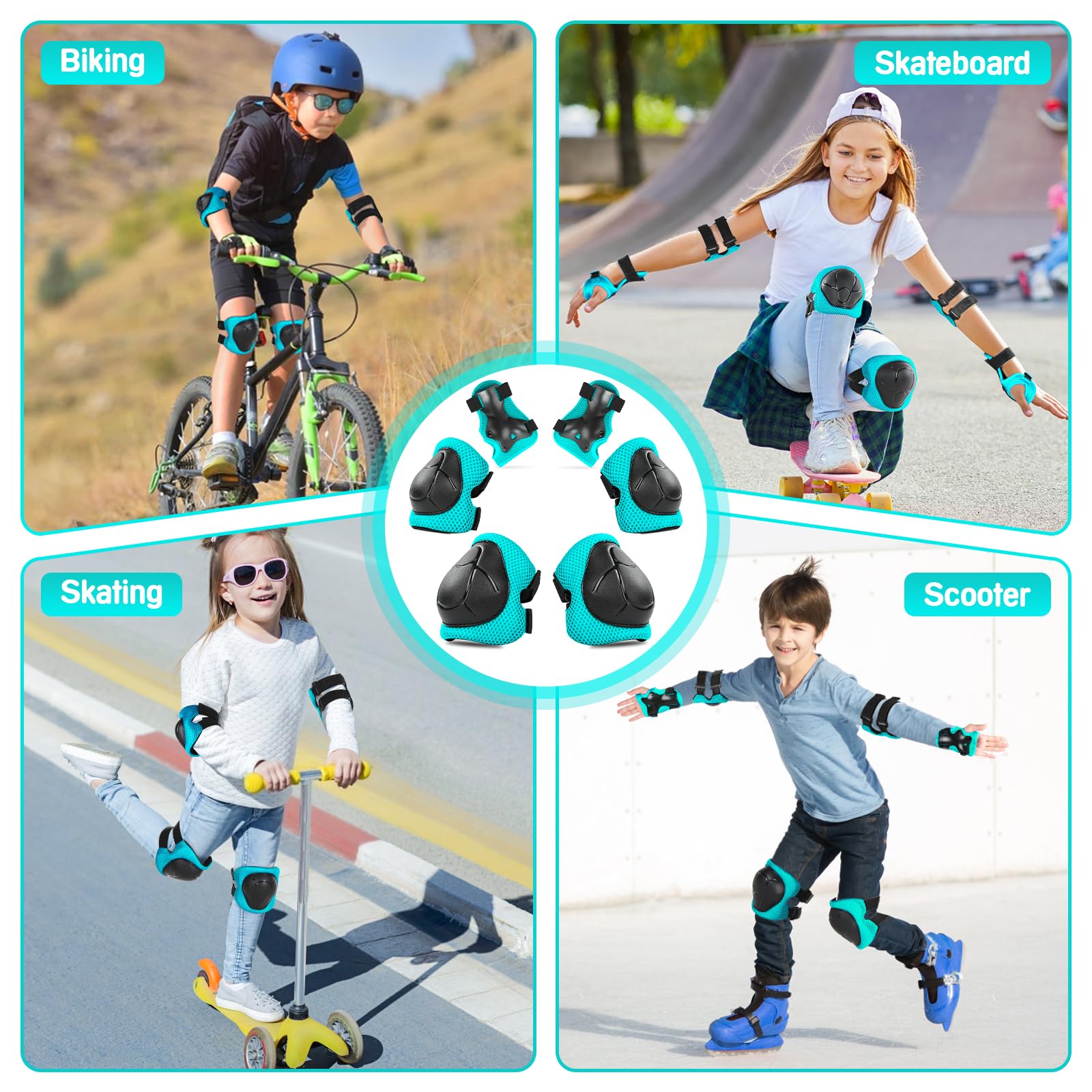 Wemfg Ensemble de genouillères et coudières 3 en 1 avec protège-poignets pour enfants de 3 à 14 ans pour patinage, cyclisme, patinage, vélo, patin à roulettes, scooter