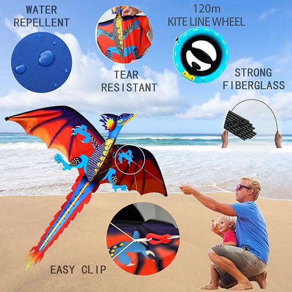 Touch the sky Huge Dragon Kite for Adults, Easy to Fly, Exquisite Fabrics and Unique Structure Design, Excellent Outdoor Games and Activity Toys, Suitable for Beginners.