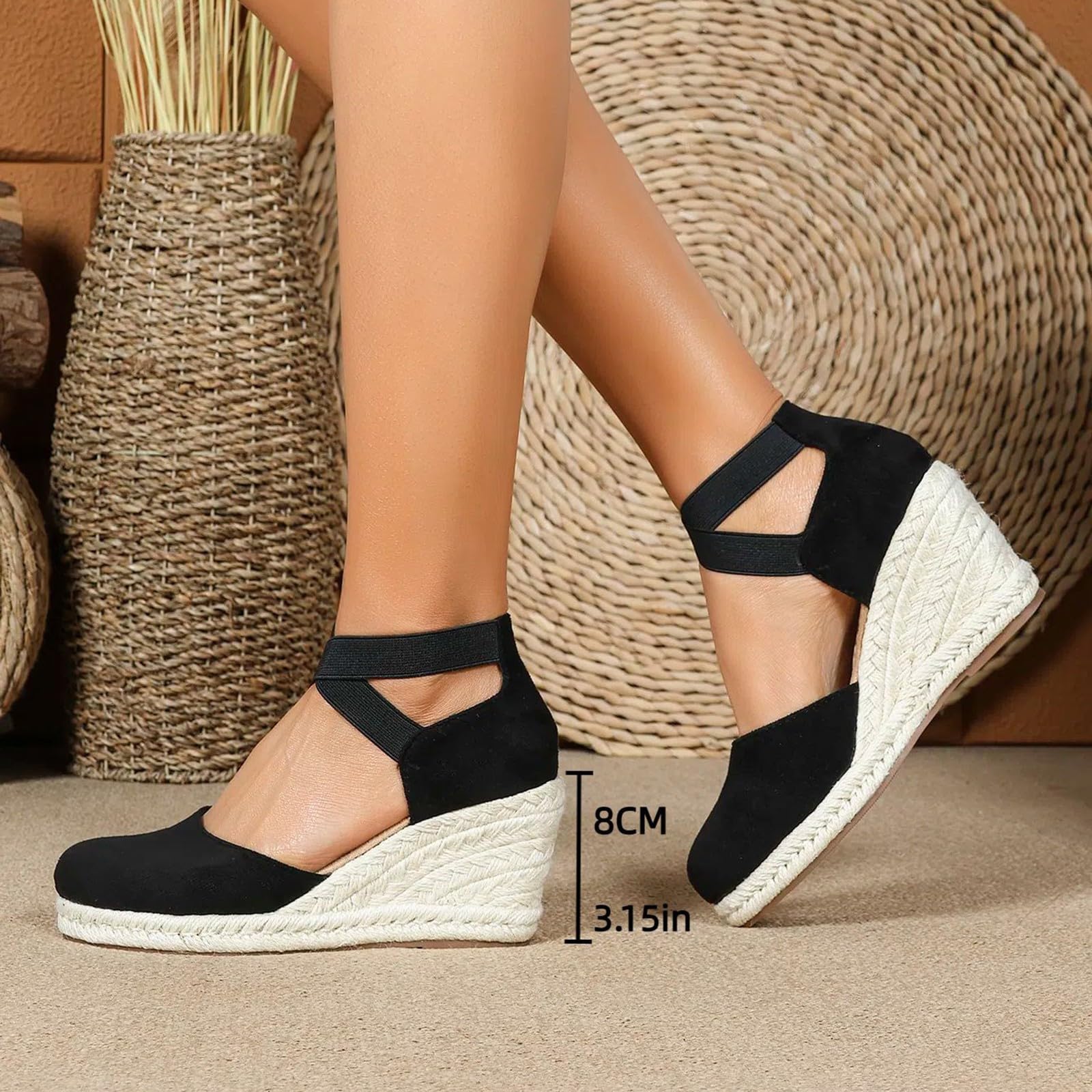 Genérico Sandalias Mujer Verano Primavera Verano Anchas Mujer Cuña Plataforma Calzado Esparto Zapatos de Tacón Vestir Elegantes Shoes Alpargatas Valencianas Verbenas Fiesta