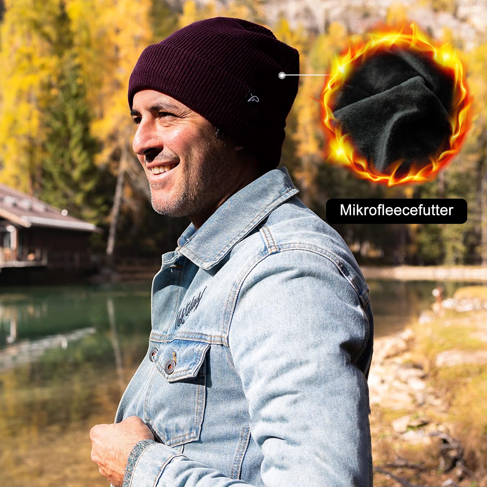 TOP-EX Schwarz wasserdichte Wintermütze Herren & Damen, Warme Fleece-gefütterte Strickmütze Beanie, Atmungsaktive