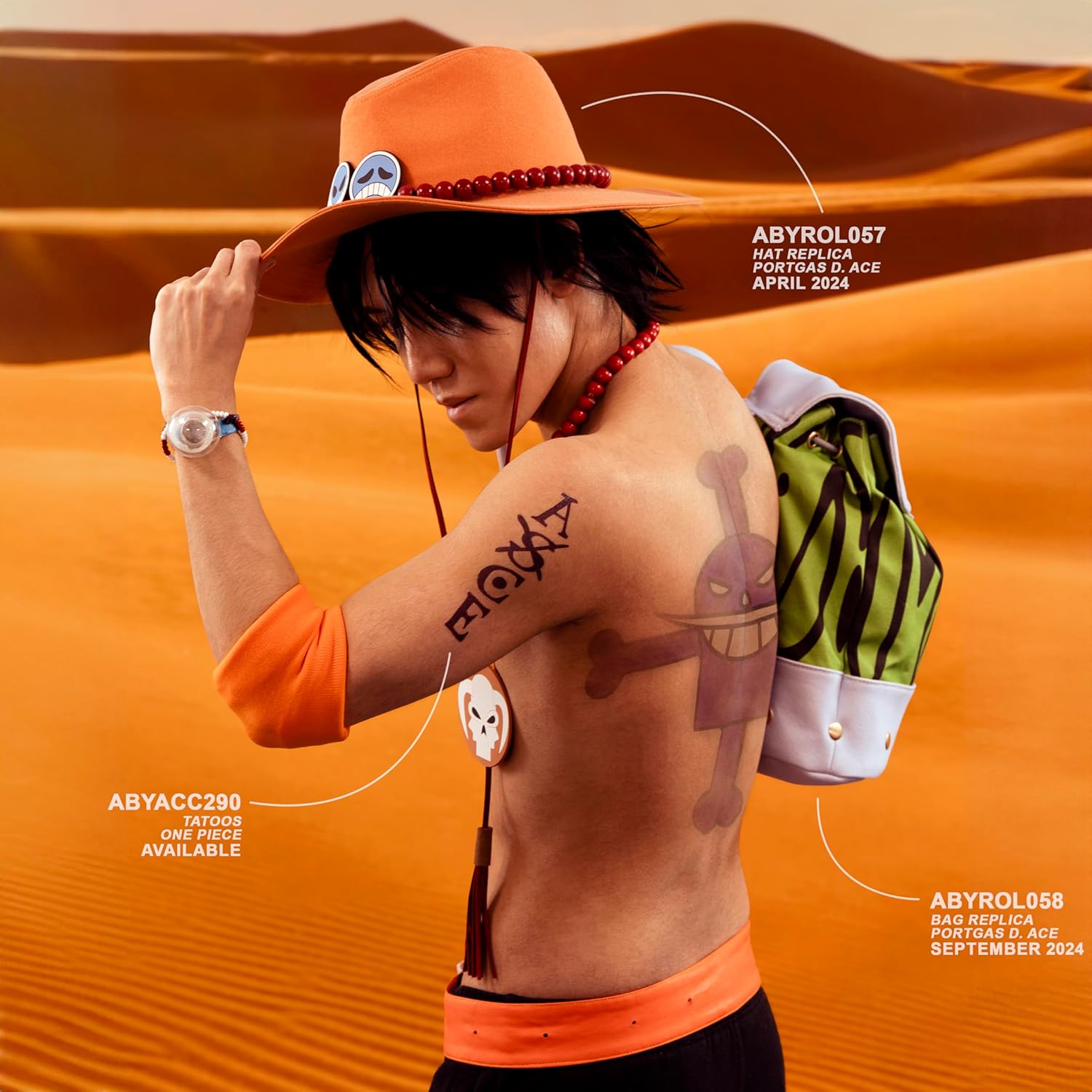 ABYSTYLE - One Piece Portgas D. Ace Replica Hat, Brown, Large