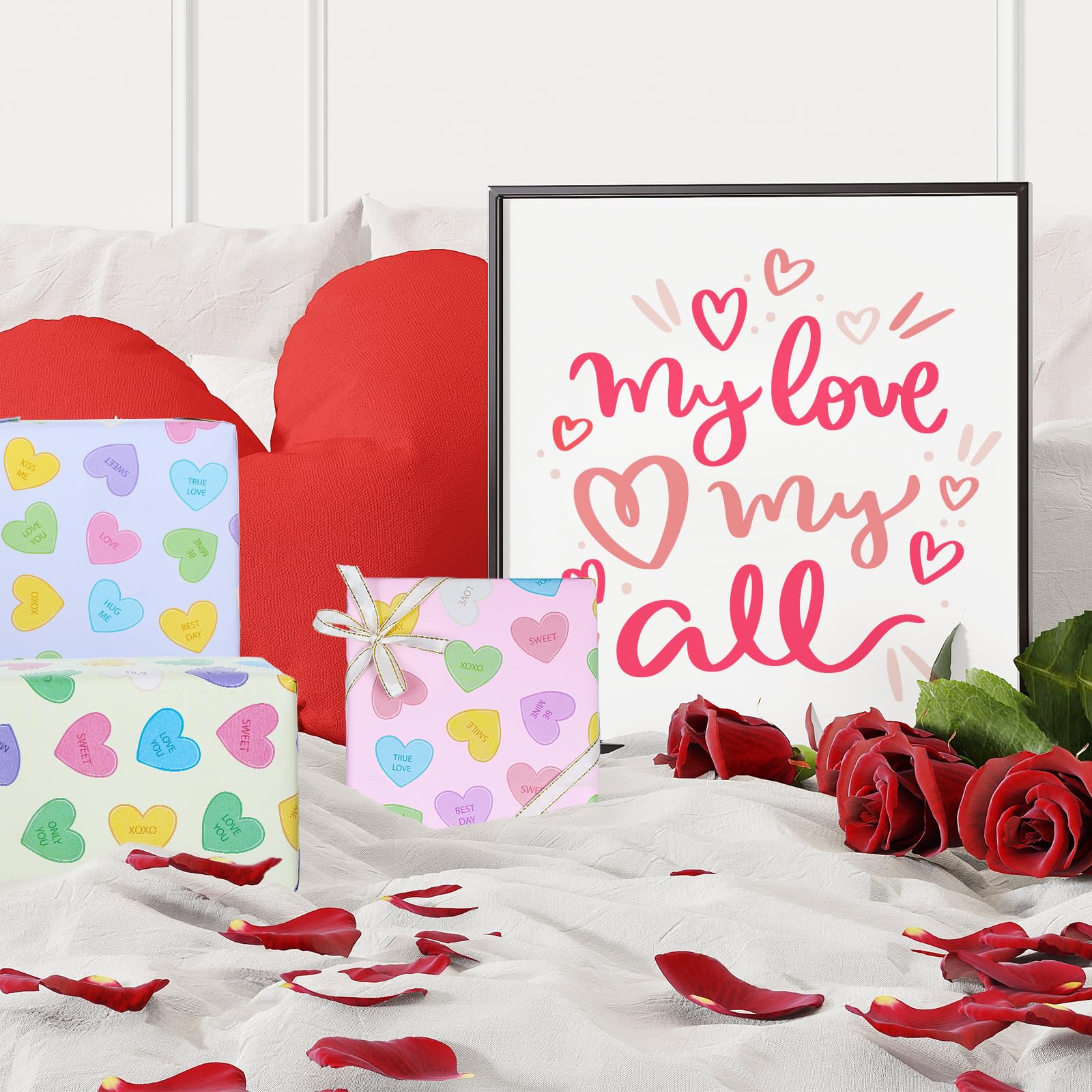 Valentine's Day Wrapping Paper - 8 Sheets 20x28 Inch Conversation Heart Design For Gifts