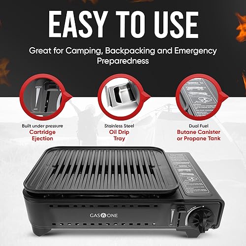 Miniatura 6 de GasOne Estufa de parrilla de propano o butano GS-2400P Parrilla de camping portátil de combustible dual estufa de gas con estuche de transporte