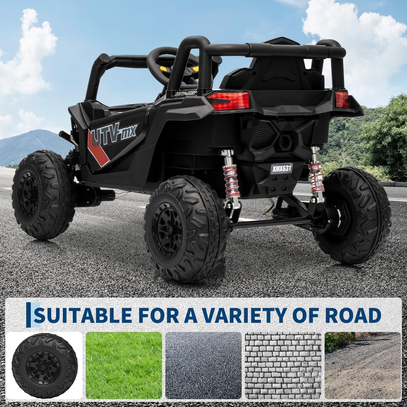 Quad 4x4 Électrique Enfants 12V, Télécommandée, Noir