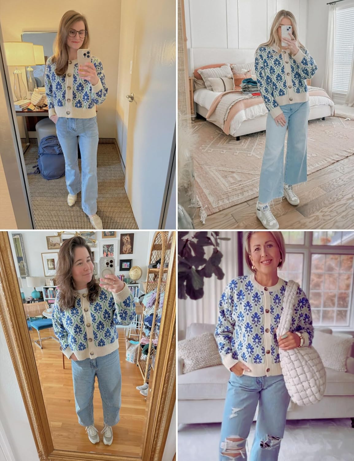 Women Floral Cardigan Sweater Open Front Long Sleeve Button Down Knit Sweater Vintage Outerwear - Image 3