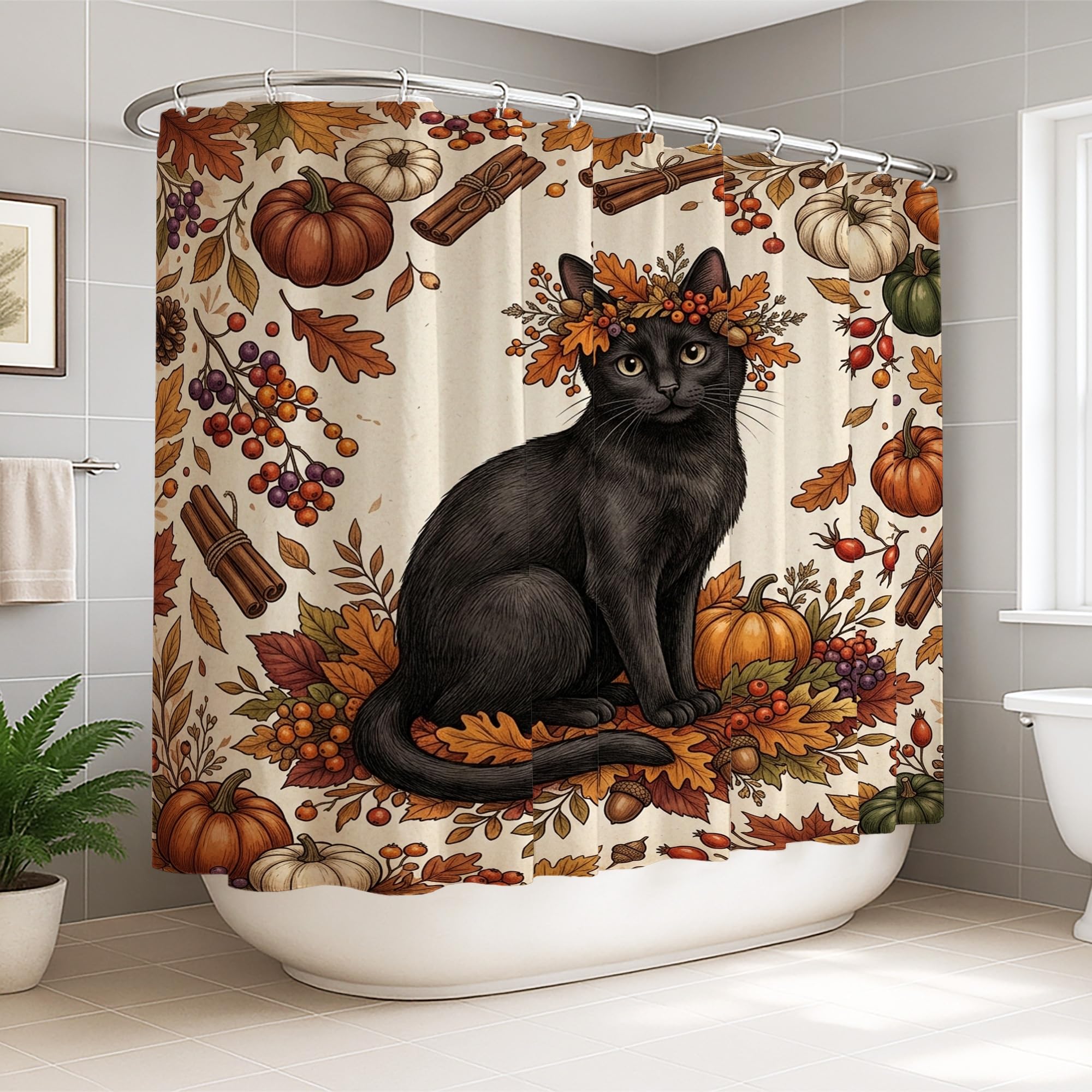 Rideau de douche chat citrouilles pour créer une ambiance d'automne chaleureuse