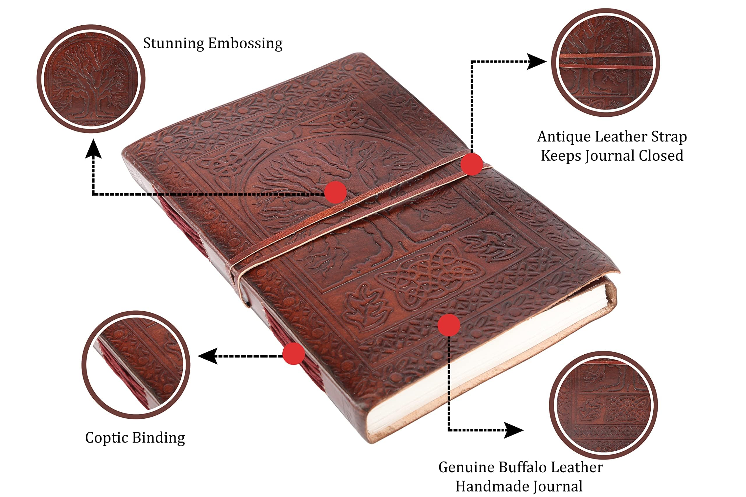 Carnet de notes vintage fait à la main en cuir véritable avec motif arbre de vie antique avec pages vierges non lignées pour écrire pour homme et femme