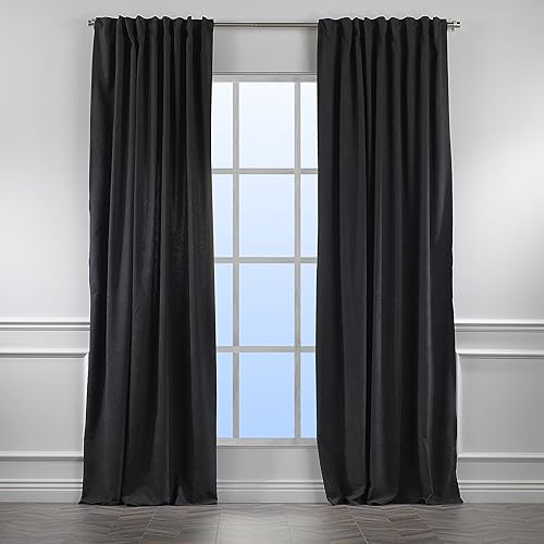 Miniatura 6 de Cortinas decorativas negras de 156 pulgadas de largo, pestaña trasera para colgar (1 panel), fabricadas en Turquía (52 pulgadas de ancho x 156