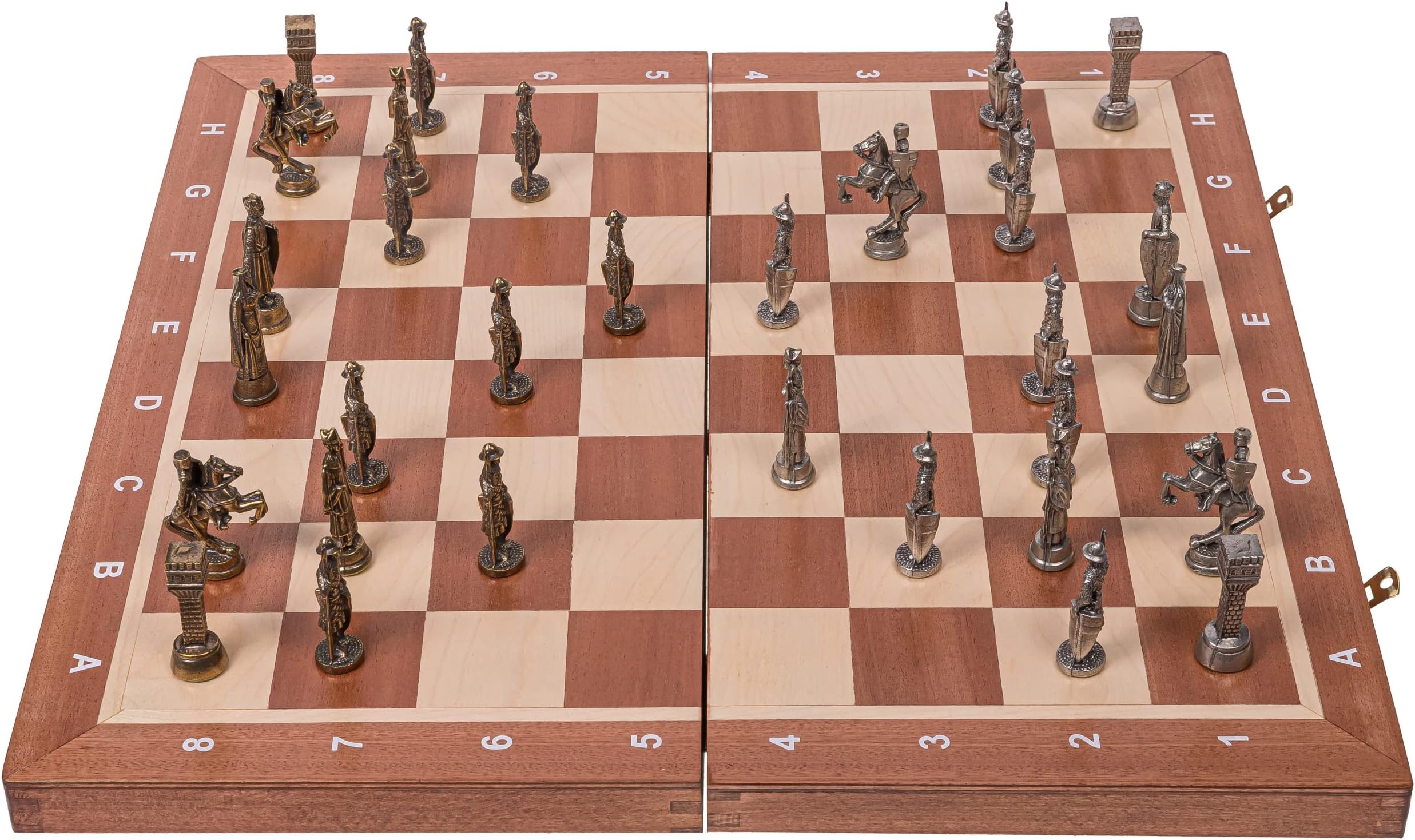 SQUARE - Chess Set - KING ARTHUR LUX - Metal Chess Pieces & Wooden Chessboard