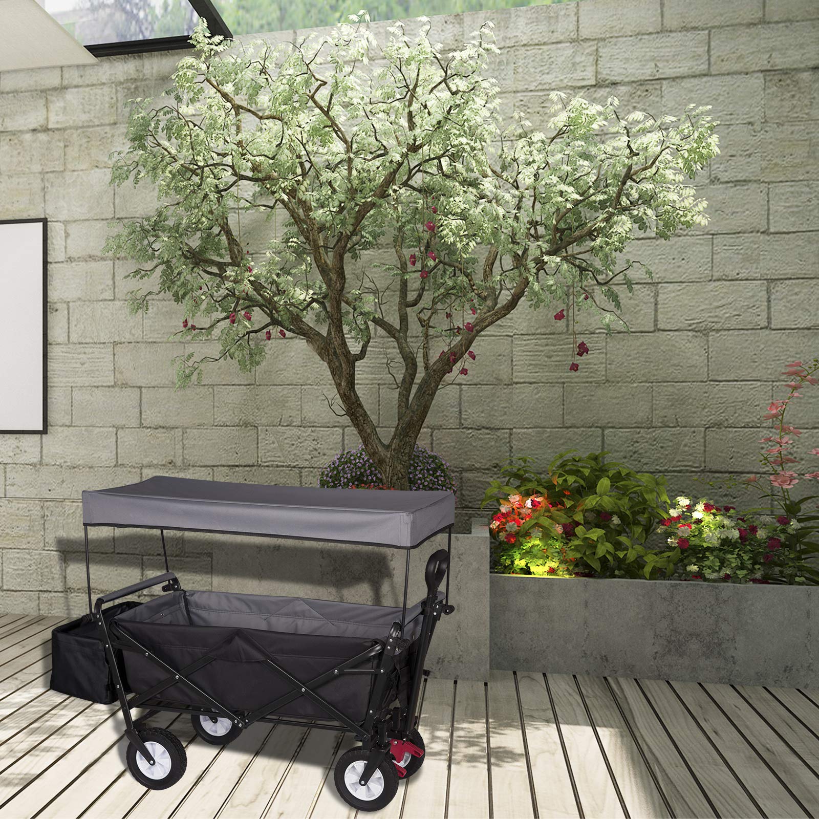 WOLTU Carrito de Jardin con Toldo de Protección Carga Ruedas con Freno para Playa Acampada Exteriores Máx.80kg Color Antracita,