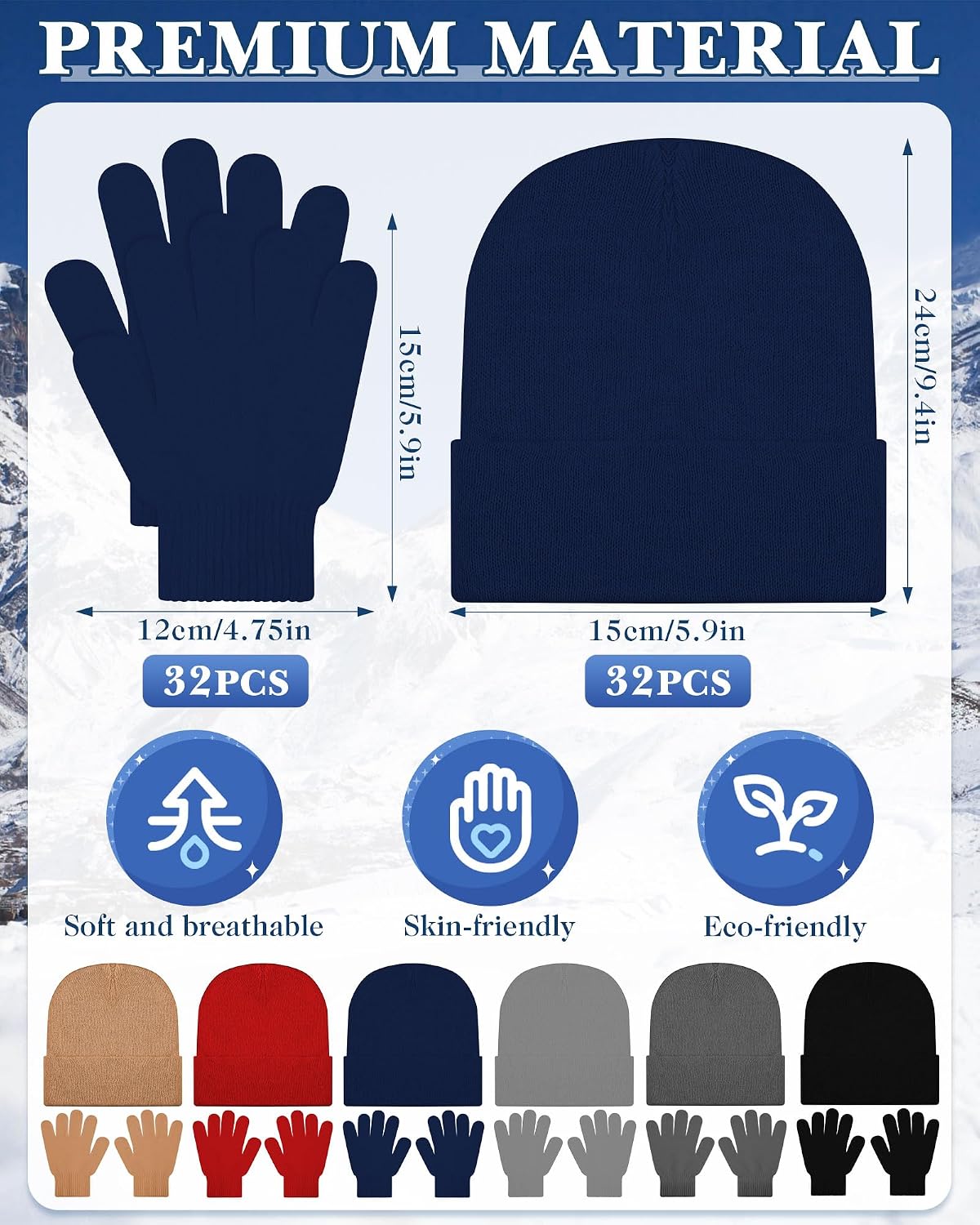 Kids Winter Beanie and Gloves Set Knit Hat Gloves Bulk Warm Unisex Cold Weather Hat for Donation