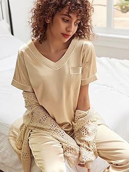 Ekouaer Pyjama En Tricot Gaufré Pour Femme, Vêtement De Nuit à Manches Longues Avec Pantalon, Ensemble De Vêtements De Détente S-XXL, Noir, Petit