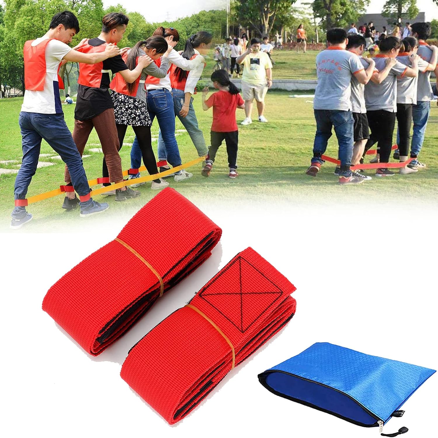 5 Legged Race Bands, Field Day Games for Adults and Kids, Giant Games for Yard, Lawn, Camping, Beach (Red+Yellow)