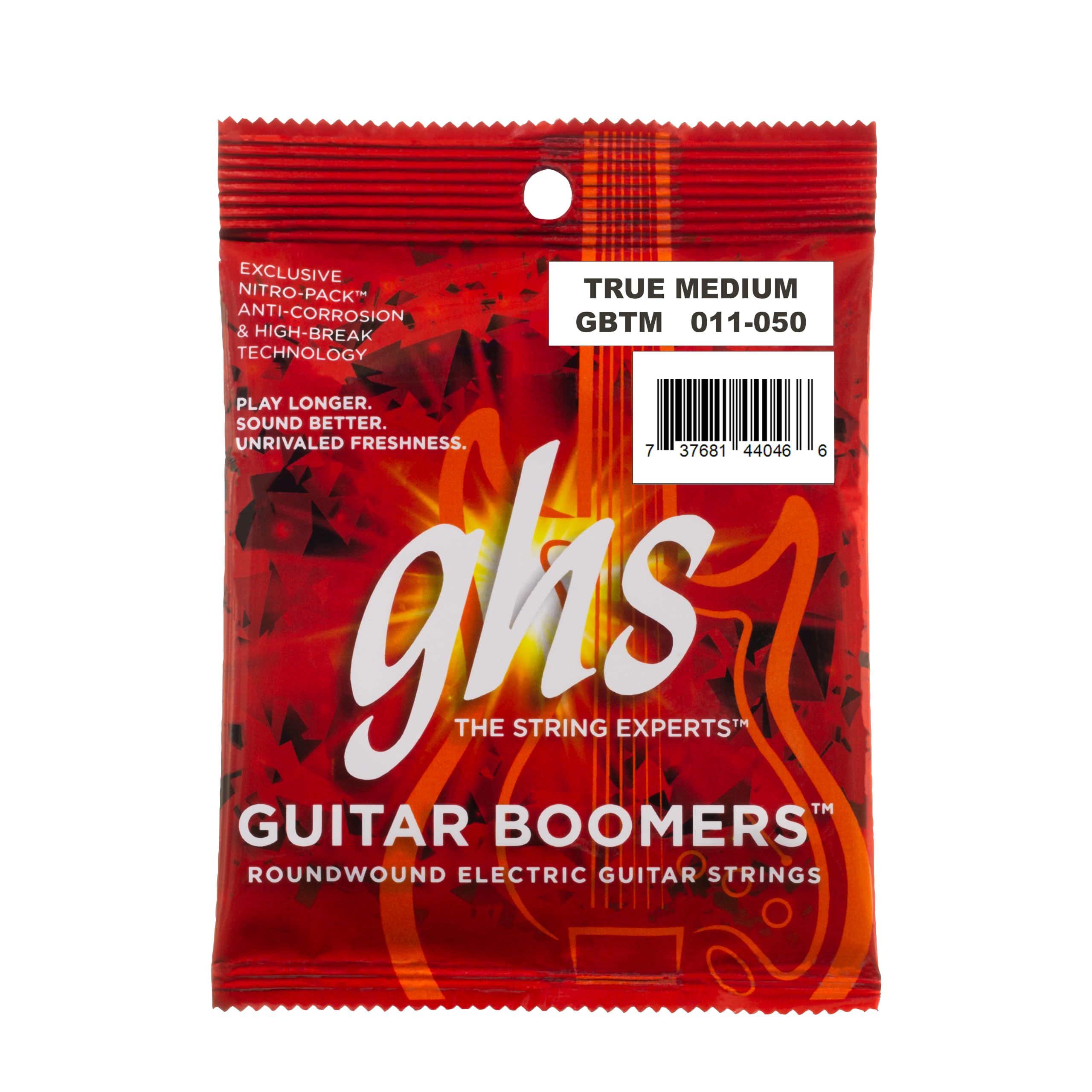 GHS Strings, GBTM Boomers, Nickel Plated Steel Electric Guitar Strings, Legendary Strength, Consistent Intonation, Unrivaled Sustain, Brightness &amp; Tone. For 6-String Guitar 11-50 True Medium Gauge