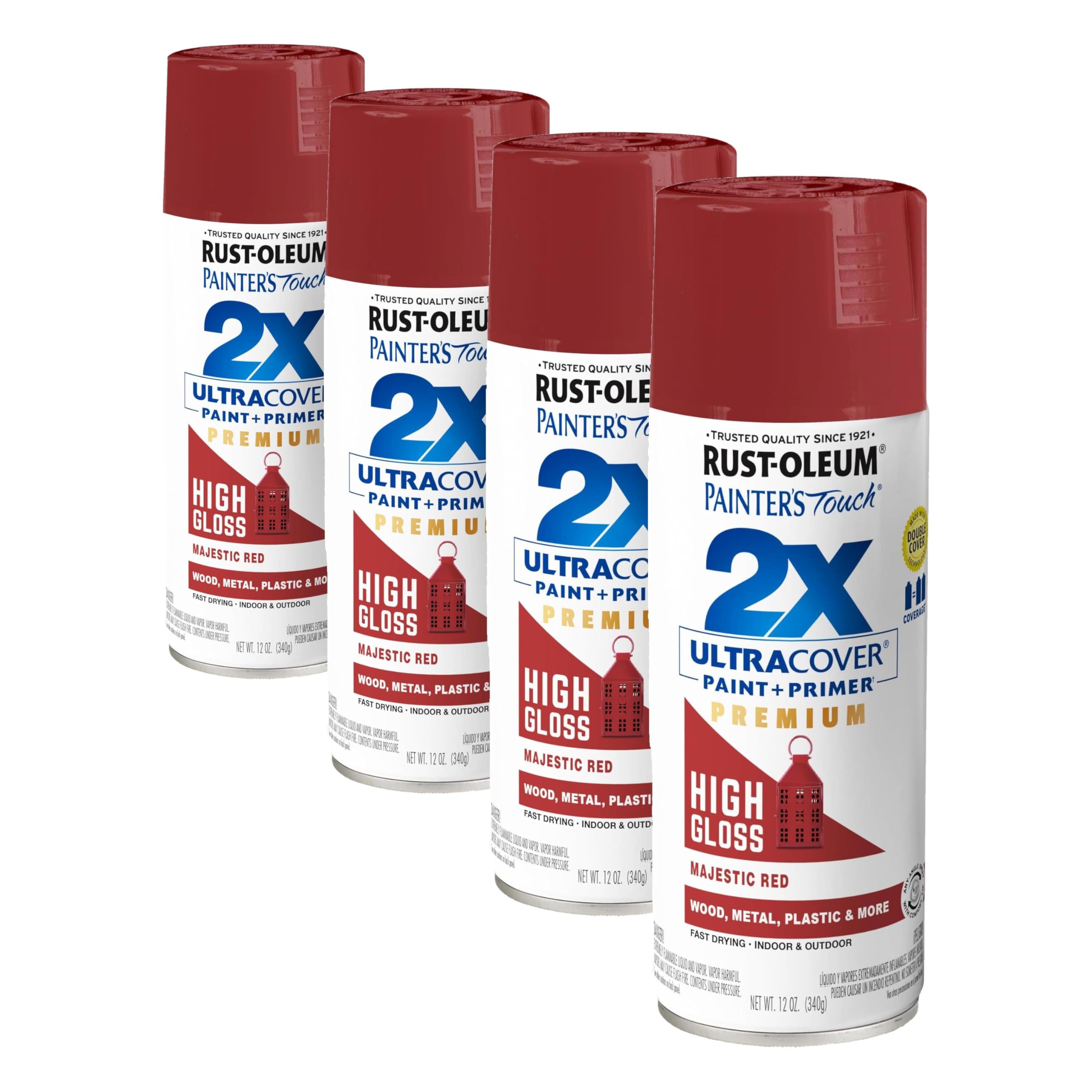 Rust-Oleum 372272- Painter's Touch 2X Ultra Cover Spray Paint, 12 oz, Majestic Red (Pack of 4)