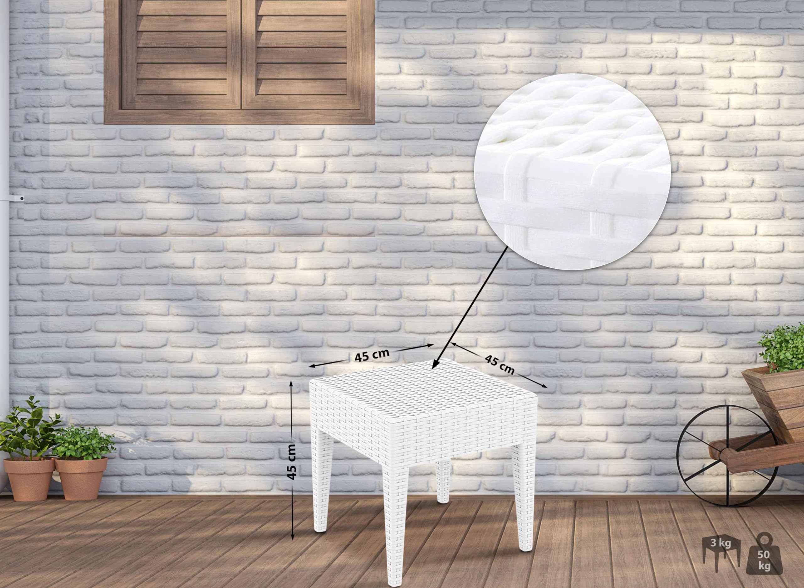 Tavolino Da Giardino In Plastica Effetto Rattan - Bianco, 40x60x47 Cm, Per Esterni - Foto 10