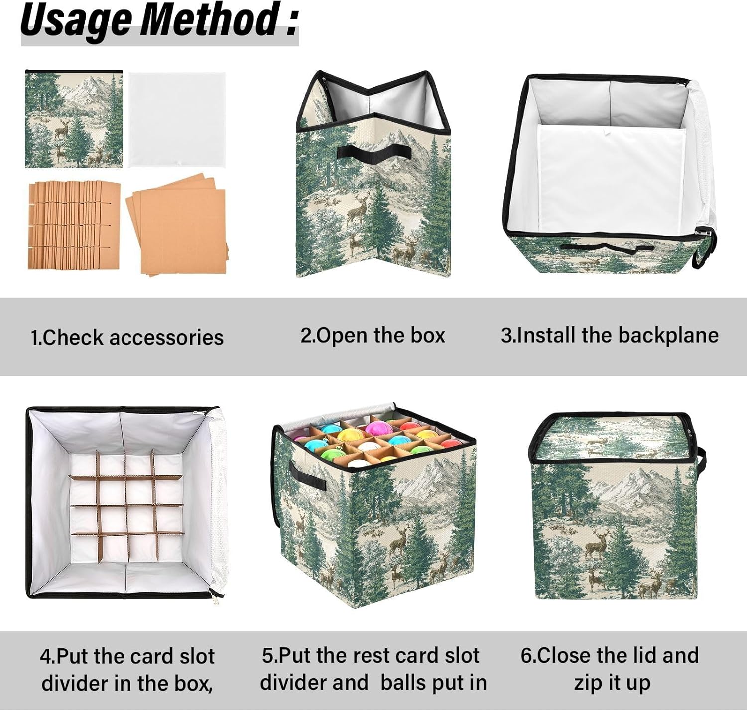 Christmas Tree Decor Art Christmas Ornament Storage,Stores up to 64 Holiday Ornament,Adjustable Dividers,Zippered Top,Two Handles Attractive Storage Box Keeps Decorations Clean