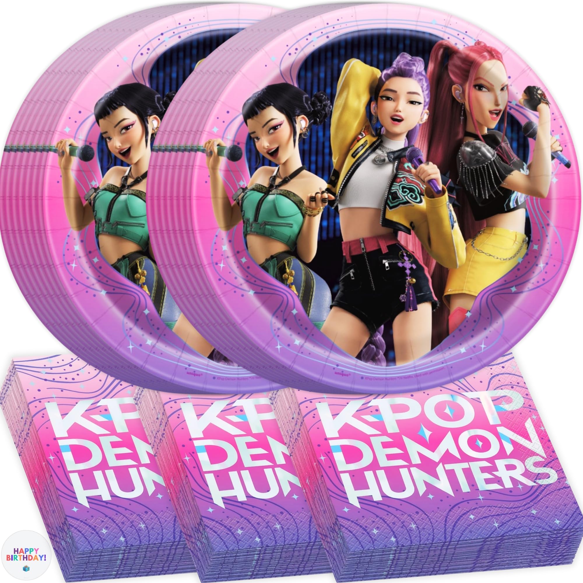 Unique KPop Demon Hunters Plates and Napkins Serves 16 - KPop Demon Hunters Birthday Decorations - Officially Licensed Party Supplies