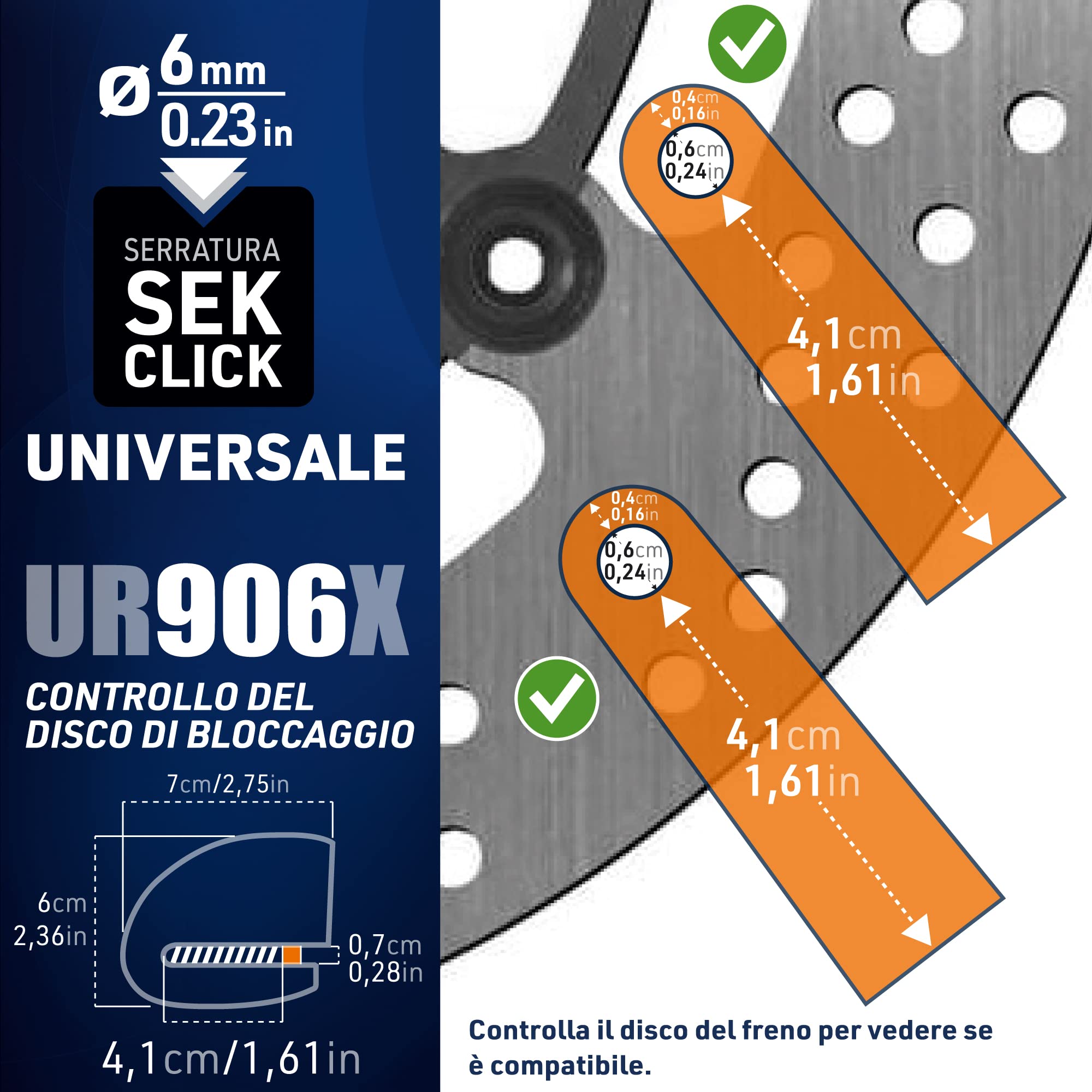 URBAN UR906X Antifurto Moto con Allarme Lucchetto Bicicletta Bloccadisco Scooter 120 dB ON/OFF Sicurezza Monopattino Elettrico 120dB Sonoro, ø6 Blocco Impermeabile