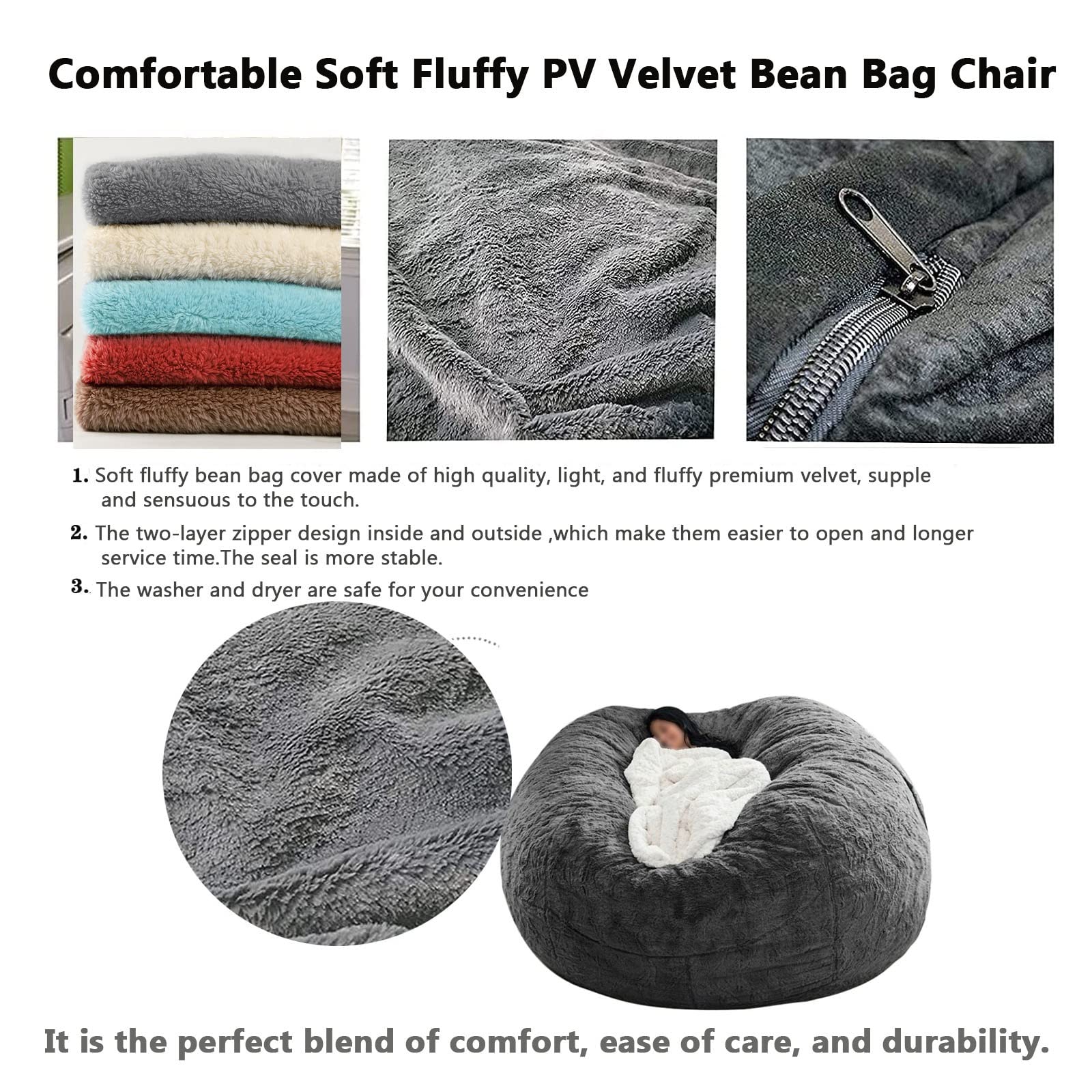 Fauteuil Poire Géant Ronde Pouf Surdimensionné (sans Rembourrage), Sac À Haricots En Fourrure, Housse De Canapé-lit Lavable, Ultra Doux Et Ergonomique Pour Une Relaxation Profonde Toute La Journée ( C