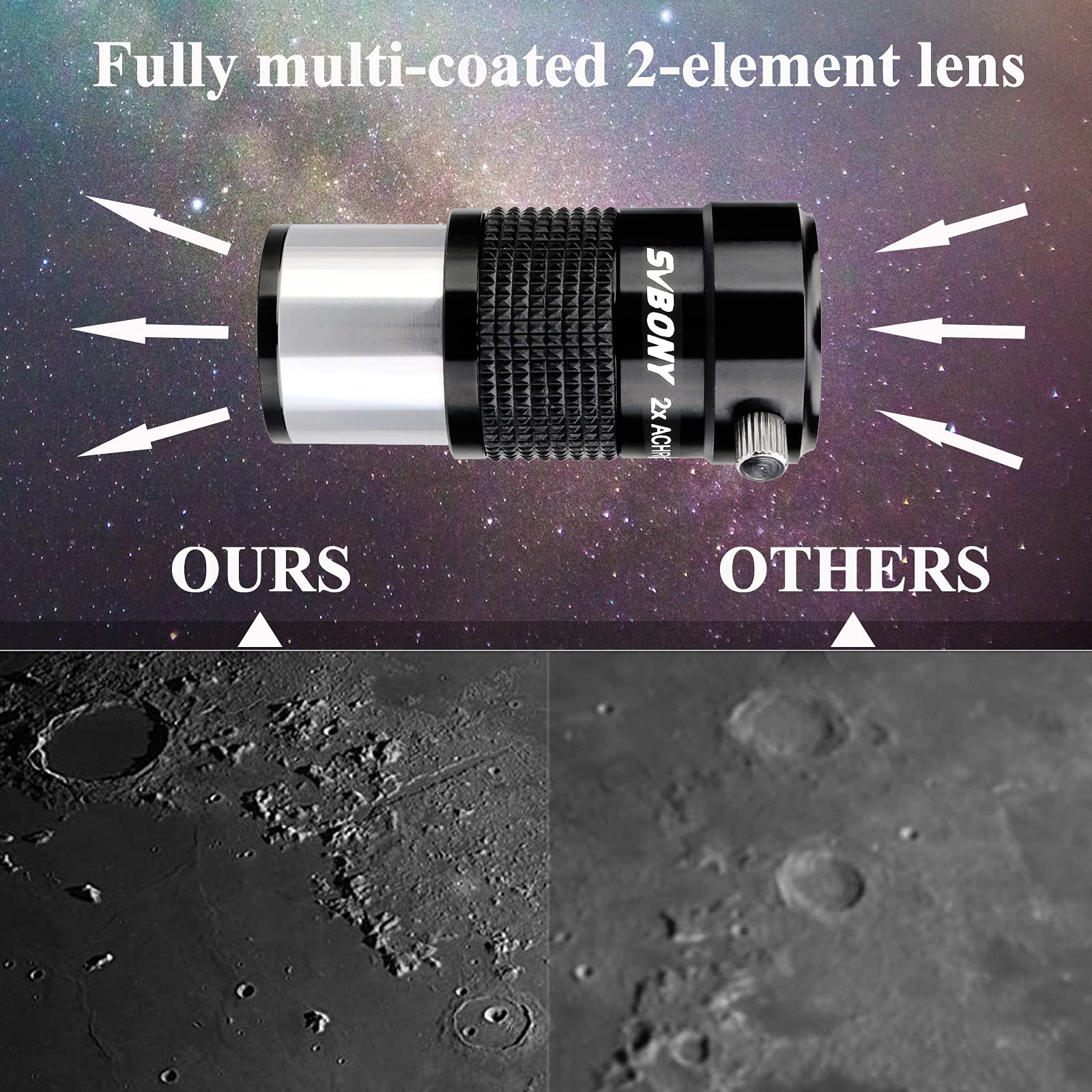 Svbony SV118 Lente di Barlow 2x, Barlow Acromatica da 1,25", Oculare di Barlow a Pellicola FMC per Osservazioni Visive e Astrofotografia