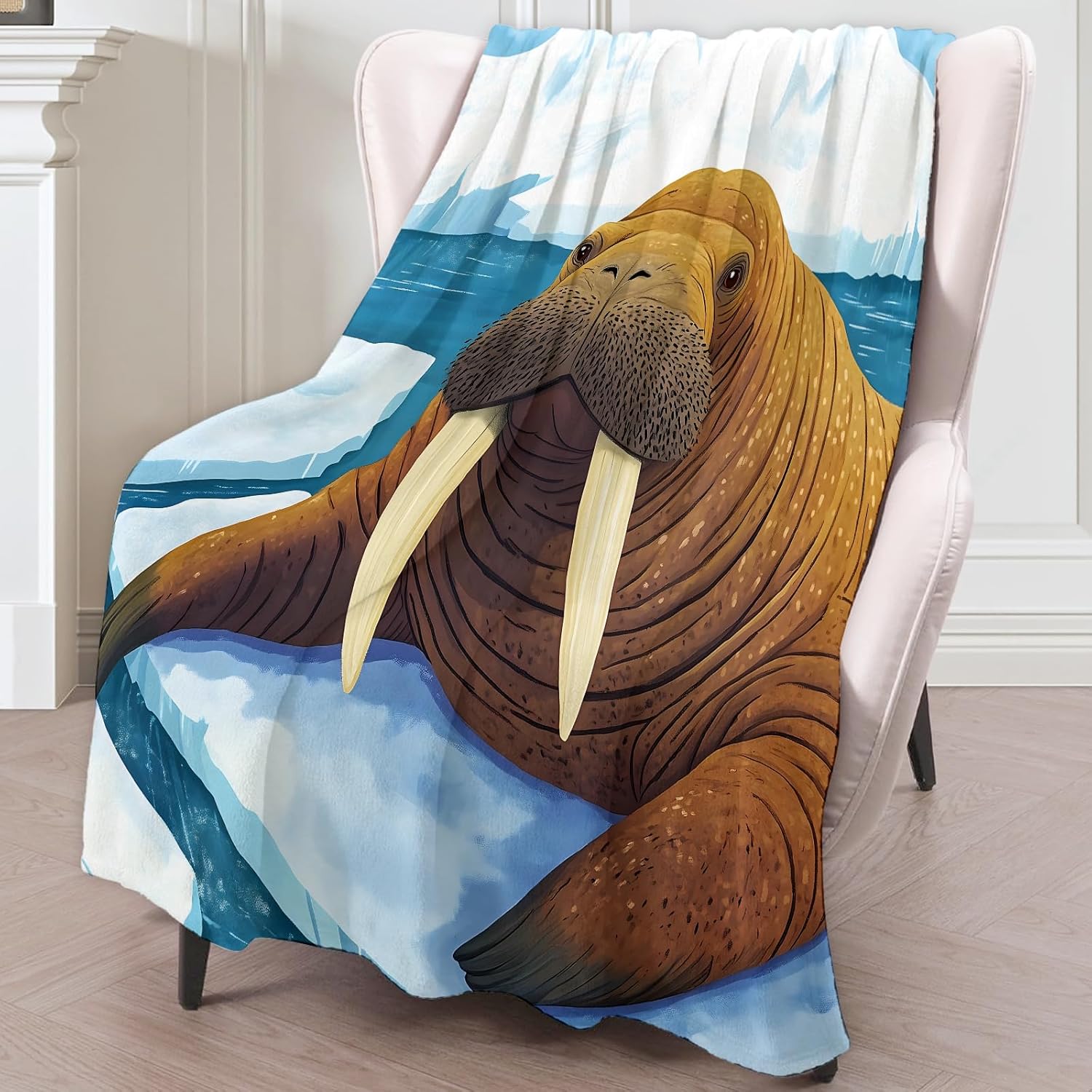 Funny Walrus Flannel Blanket - Ultra Cozy, Lightweight Plush Throw for Couch, Bed, Travel, and Office - Warm, Adorable Animal Design Blanket, Ideal Gift for Adults - 80×60 inches