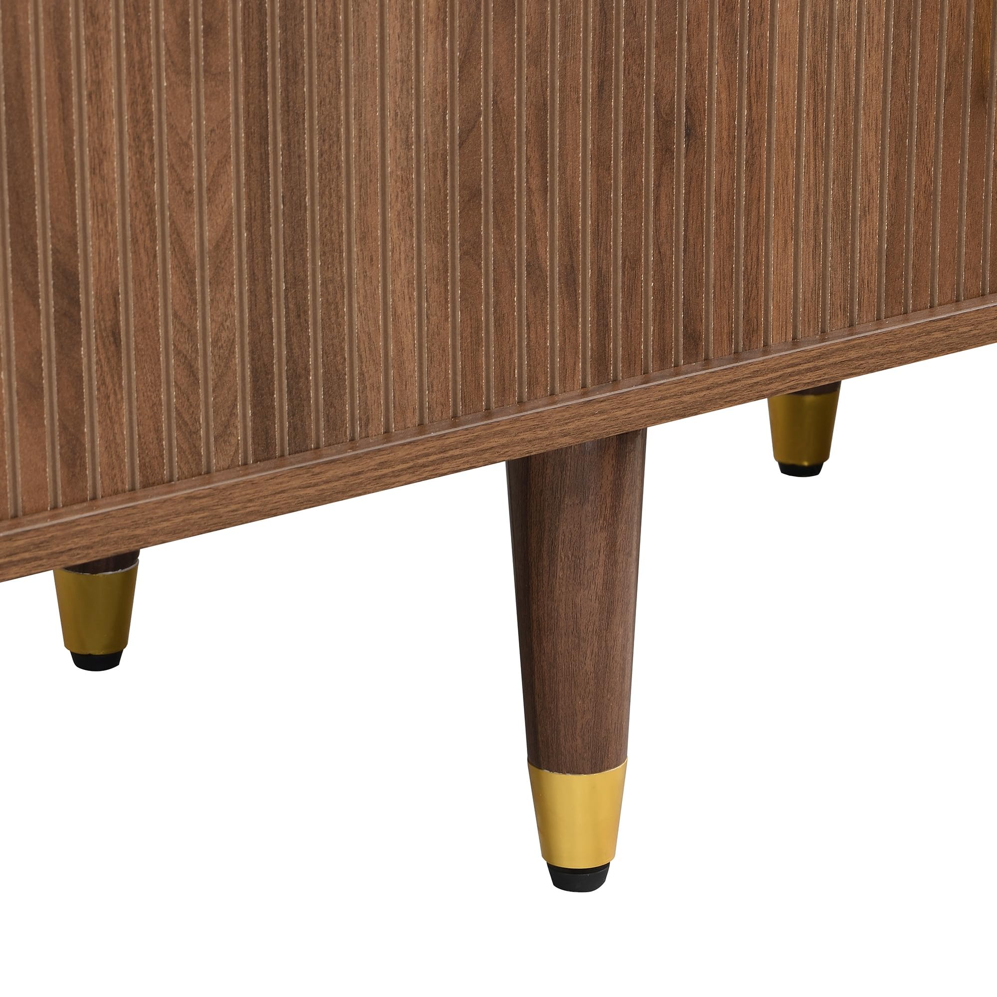175cm TV Schrank Holz mit Rattan-Schiebetür Walnuss-Optik, TV Lowboard Stehend mit Goldenen Details & Stauraum, Fernsehschrank Für Wohnzimmer, TV Sideboard Einfache Montage,175cm a