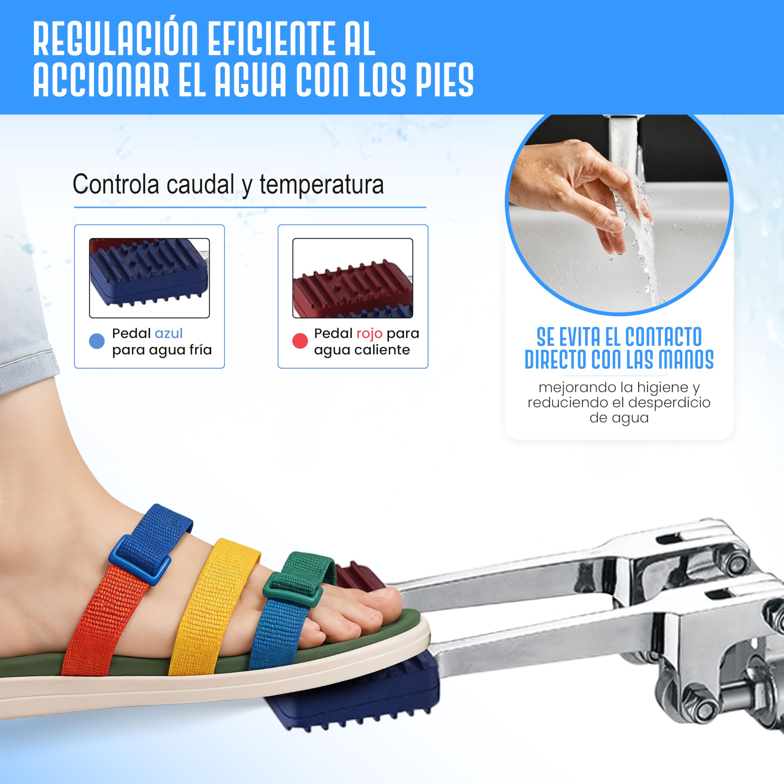 Grifo de Pedal Mezclador Doble (Agua Fría y Caliente) para Fregadero/Lavamanos – Ideal para Cocina, Baño e Industria Hostelería