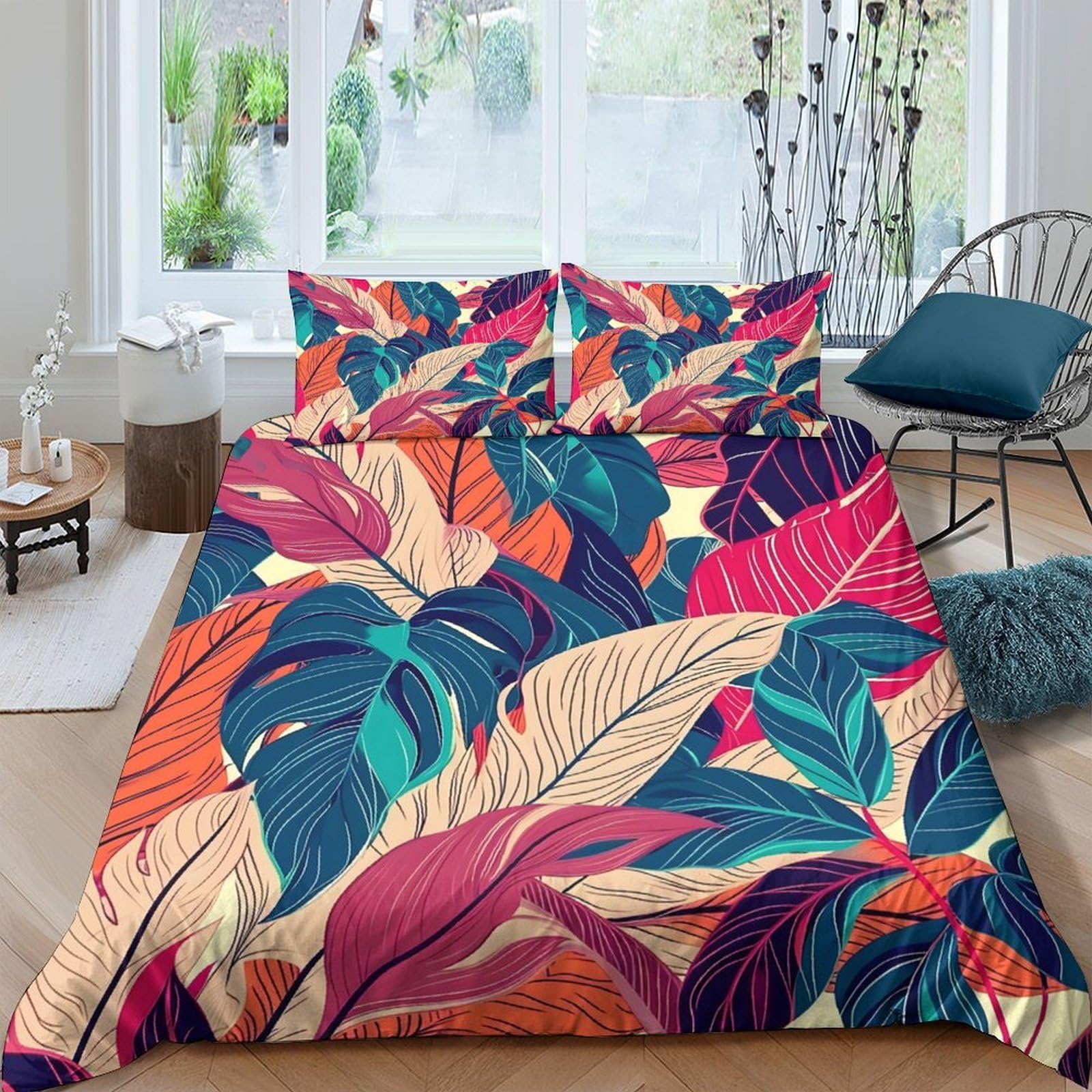 Ctjqhvkz Style-3 3D Printed Tropical Leaf Fitted Sheet Microfiber Soft Colourful Jungle Bed Cover For Bedroom Dorm Decor Single（135X200cm）