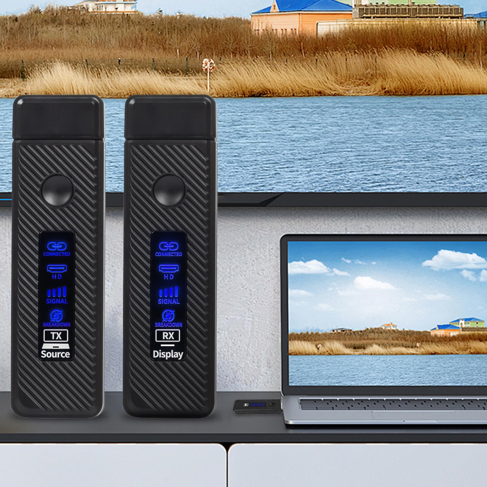 Trasmettitore Ricevitore Senza Fili Portatile Trasmettitore Video Audio | Trasmissione Versatile Supporto Proiettore e Visualizzazione per PC Portatili Monitor