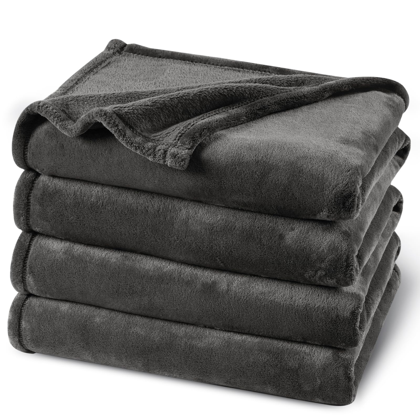 phf ultra soft fleece blanket queen size, no shed no pilling luxury plush cozy 300gsm lightweight blanket for bed, couch, chair, sofa suitable for all season, 90" x 90", dark grey