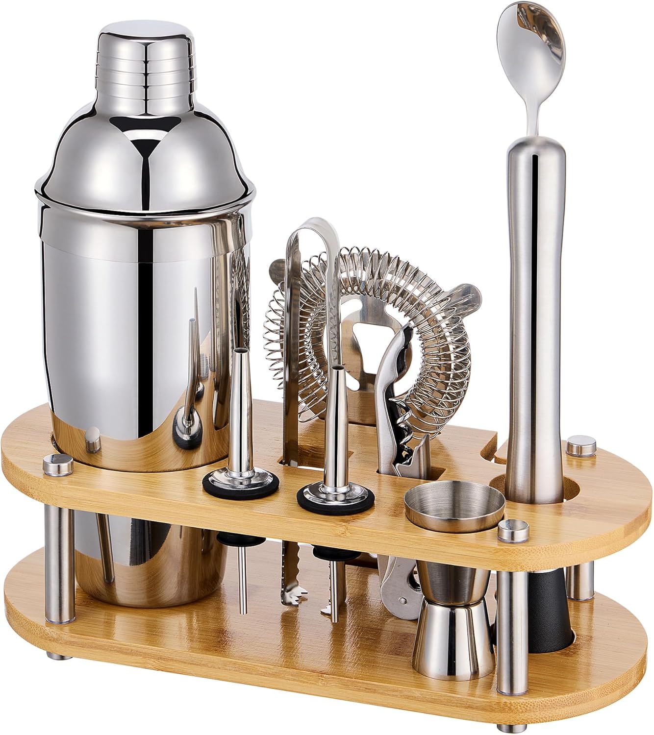 Cocktail Shaker Set Bartender Kit - 11 Pcs Bar Tool Set with Bamboo Stand & All Bar Accessories: Martini Shaker, Strainer,Jigger, Muddler, Mixer Spoon Barware Kit, for Bar, Home Lounge & Party - Thumbnail 2