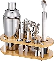 Wukuna 11-Piece Cocktail Shaker Set with Bamboo Stand - Premium Bartender Kit for Home Bar, Martini Shaker, Strainer, Jigger & More