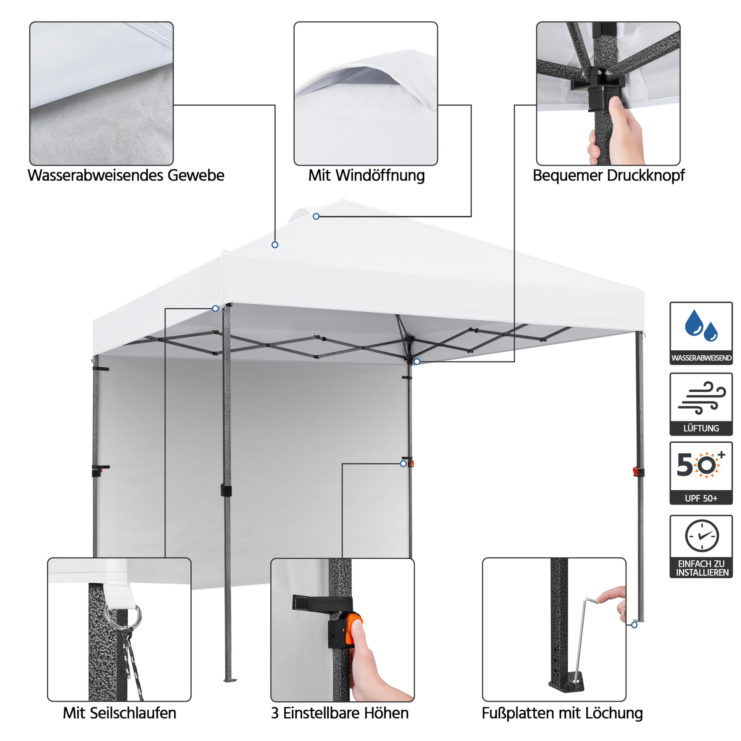 Yaheetech Gazebo pieghevole, 3 x 3 m, impermeabile, stabile, regolabile in altezza, pieghevole, tenda pieghevole pop-up, protezione UV 50 + gazebo per feste, con borsa e 4 sacchi di sabbia