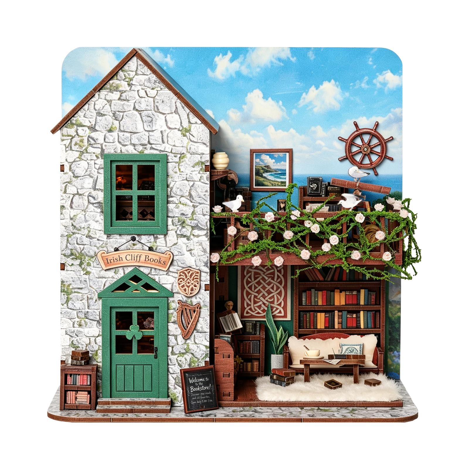 ETKVR Book Nook Kit, DIY 3D Wooden Puzzle Bookend Booknook, 496pcs