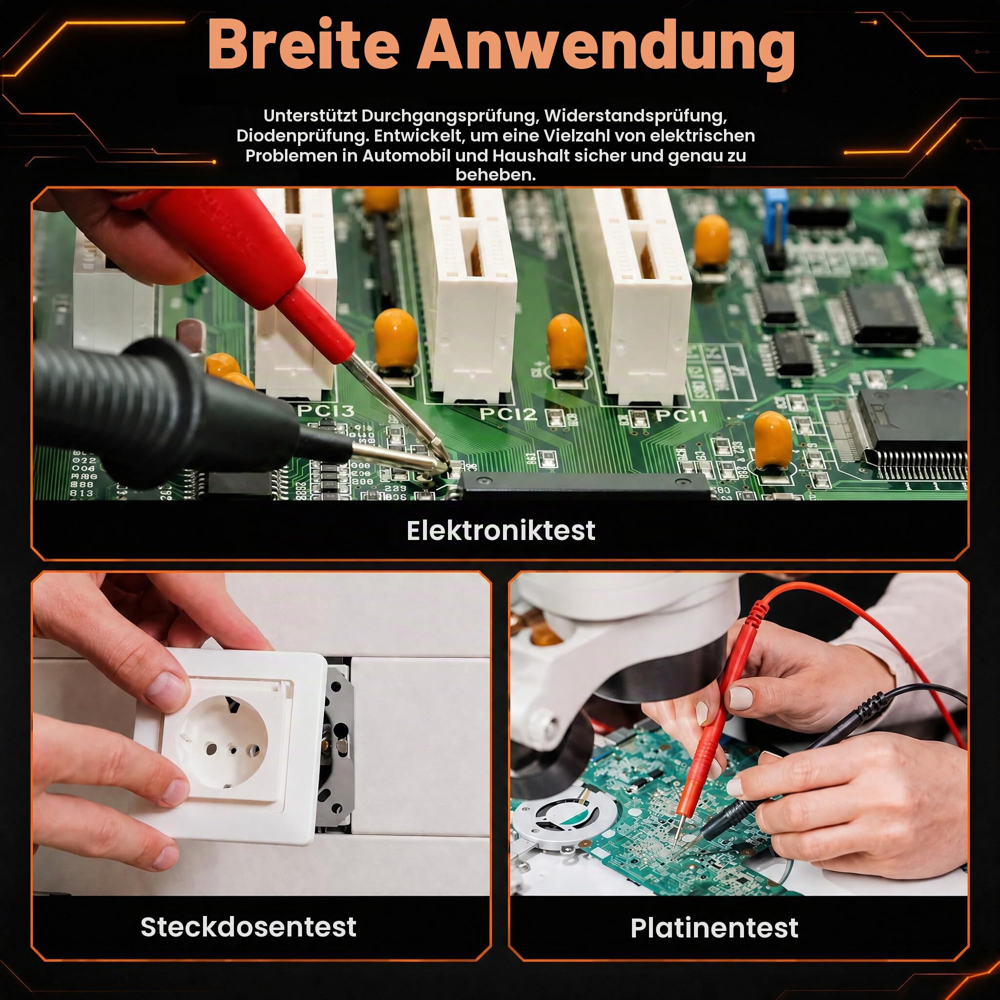 AN8008 Digital Multimeter mit 9999 Zählungen, Mit Großes LCD-Anzeige und faltbar Ständer, Strommessgerät Voltmeter, Misst genau Spannung Strom Widerstand Diode Durchgang