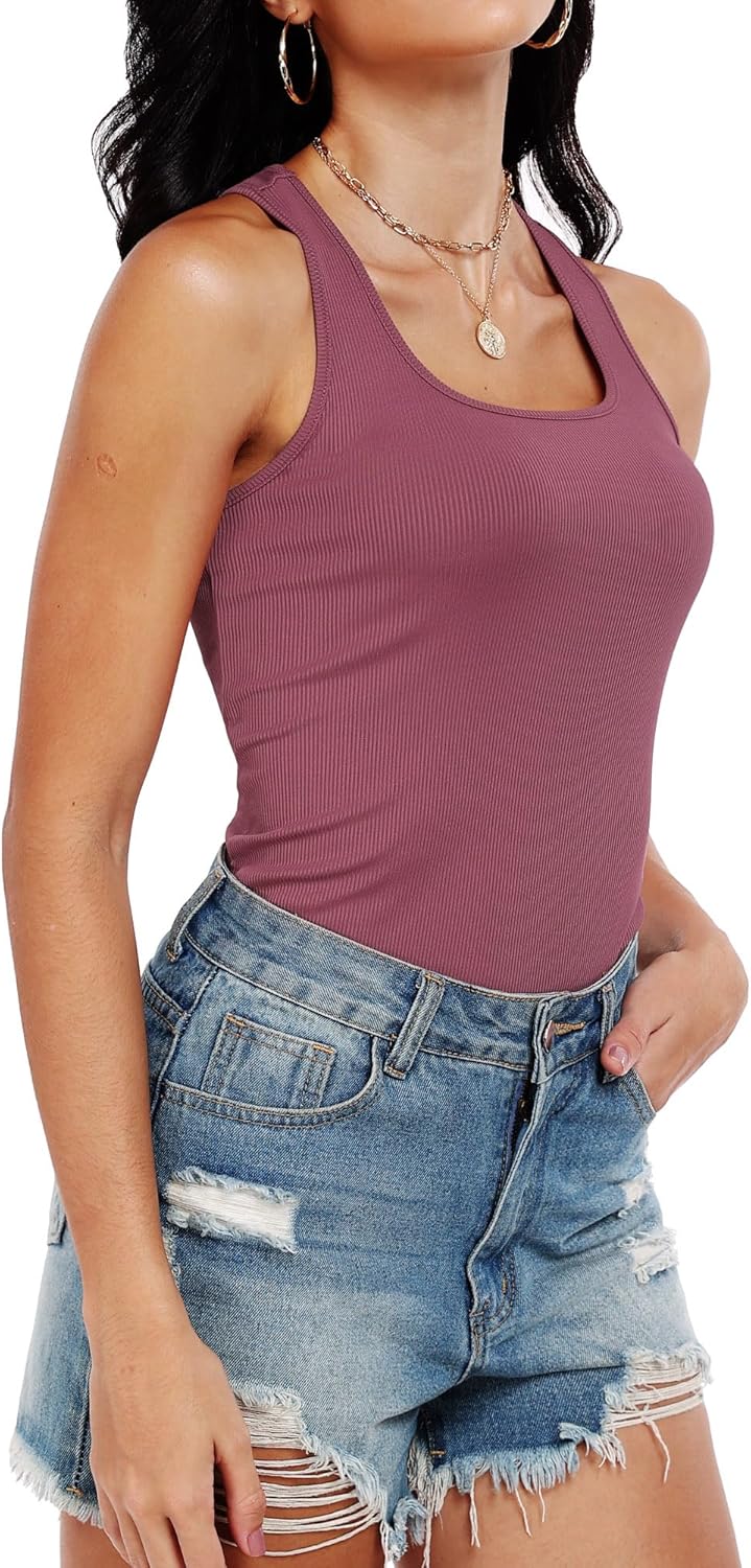 Womens Workout Tank Tops Scoop Neck Racerback Basic Ribbed Camisole Summer Fashion Clothes - Image 4