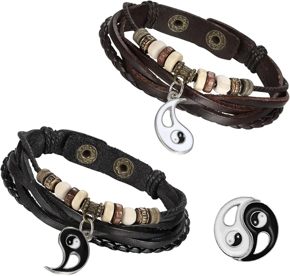 Läderarmband för par med Yin och Yang-design