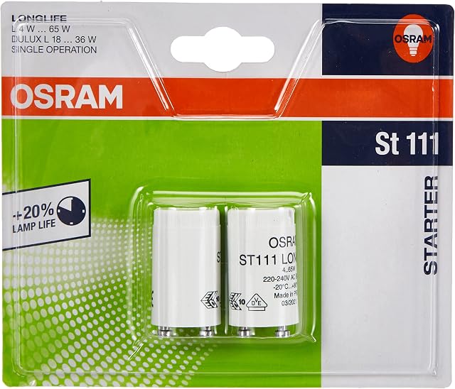 OSRAM Starter 111 Long-Life/for Independent Connection of Fluorescent Tubes/Pack of 2