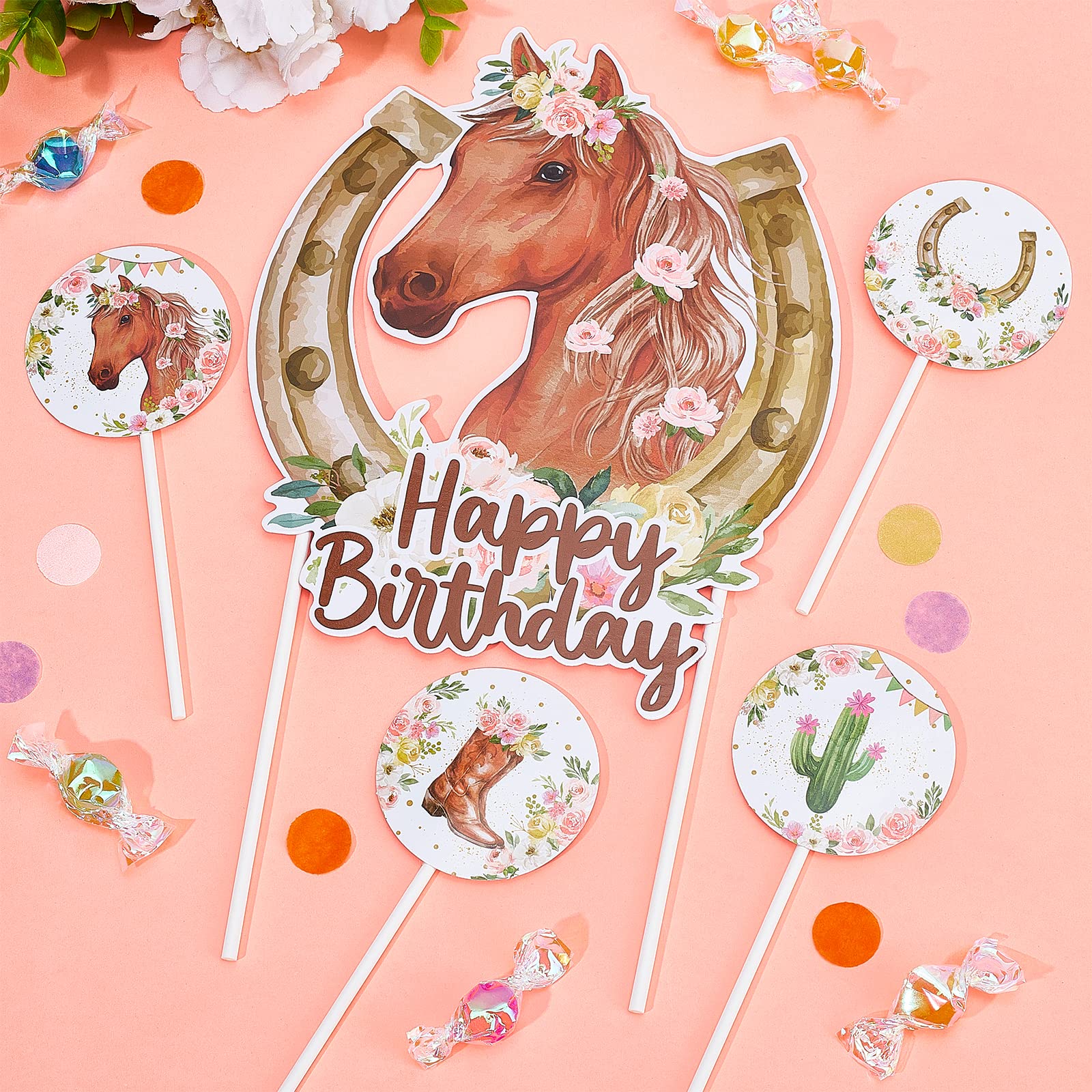 25-teilige Pferde-Dekoration Für Kuchen & Cupcakes – Cowgirl-Motive Mit Happy Birthday