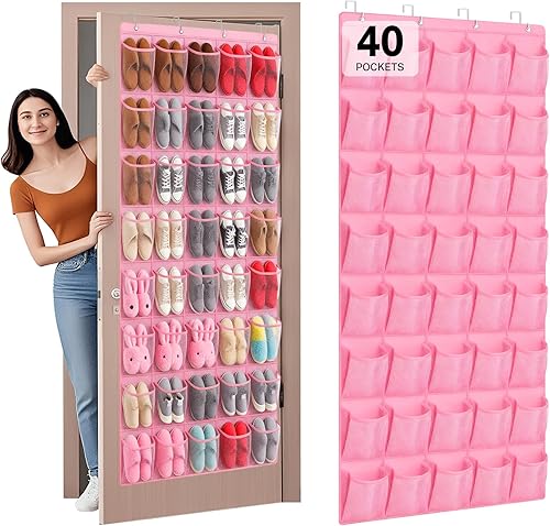 Organizador de zapatos de 40 bolsillos sobre la puerta, organizador de zapatos grande de malla para colgar, soporte para guardar zapatos detrás de