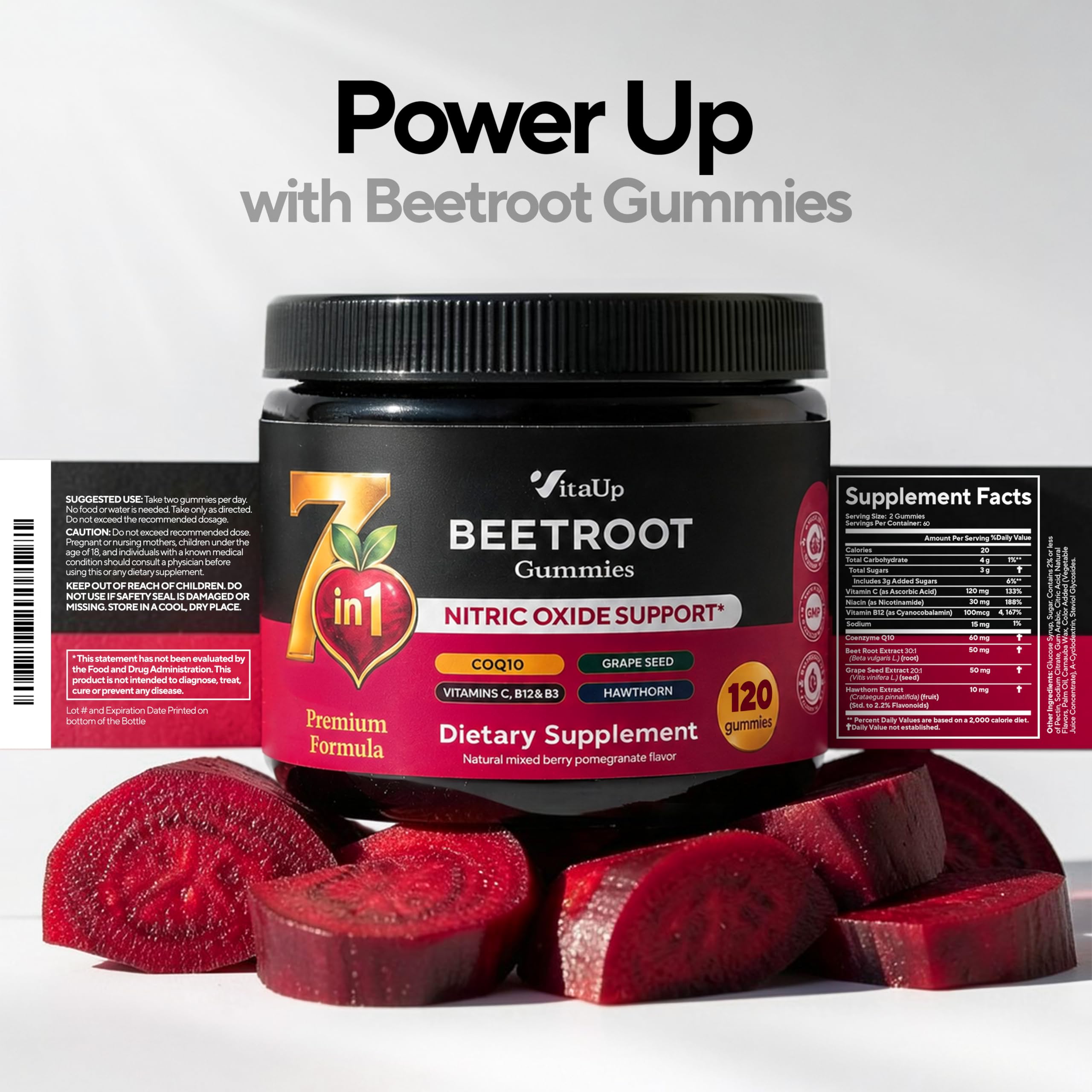 VitaUp Beet Root Gummies – Beetroot Gummies with CoQ10, Grape Seed, Vitamin C, B12 & B3 – Beets Gummies for Circulation Support – Beet Supplement for Energy & Immune Support – 120 Beets Chews — Amazon image 10
