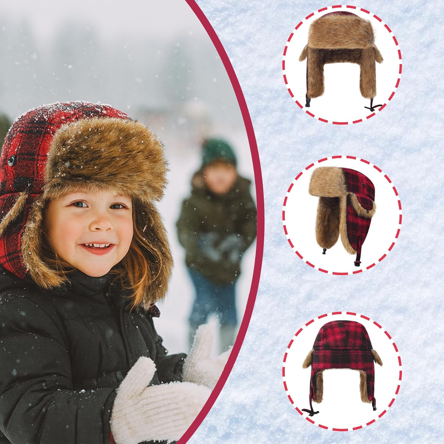 Kids Winter Trappers Hat Toddler Outdoor Windproof Ushanka Ski Cap Ear Flap Chin Strap Snow Hat for 3-8Y - Image 5
