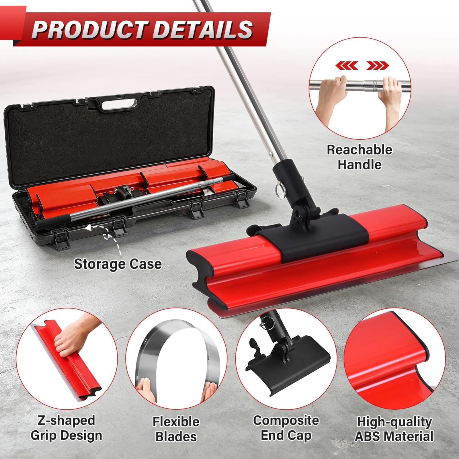 Flächenspachtel Set, (20,40,60,80,100cm) Spachtel Werkzeug Und 86cm-207cmTeleskopstange Mit Adapter, Multifunktionales Glättungsspatel-Kit Für Professionelle Trockenbaus, Verputzer(Rot)