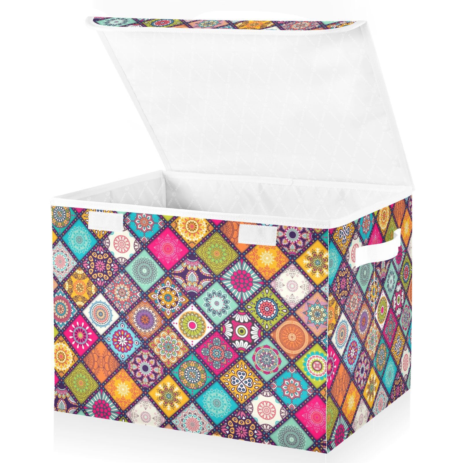 Mnsruu Storage Boxes with Lids,Mandala Fabric Storage Boxes Baskets Containers Organizers for Toys,Clothes and Books