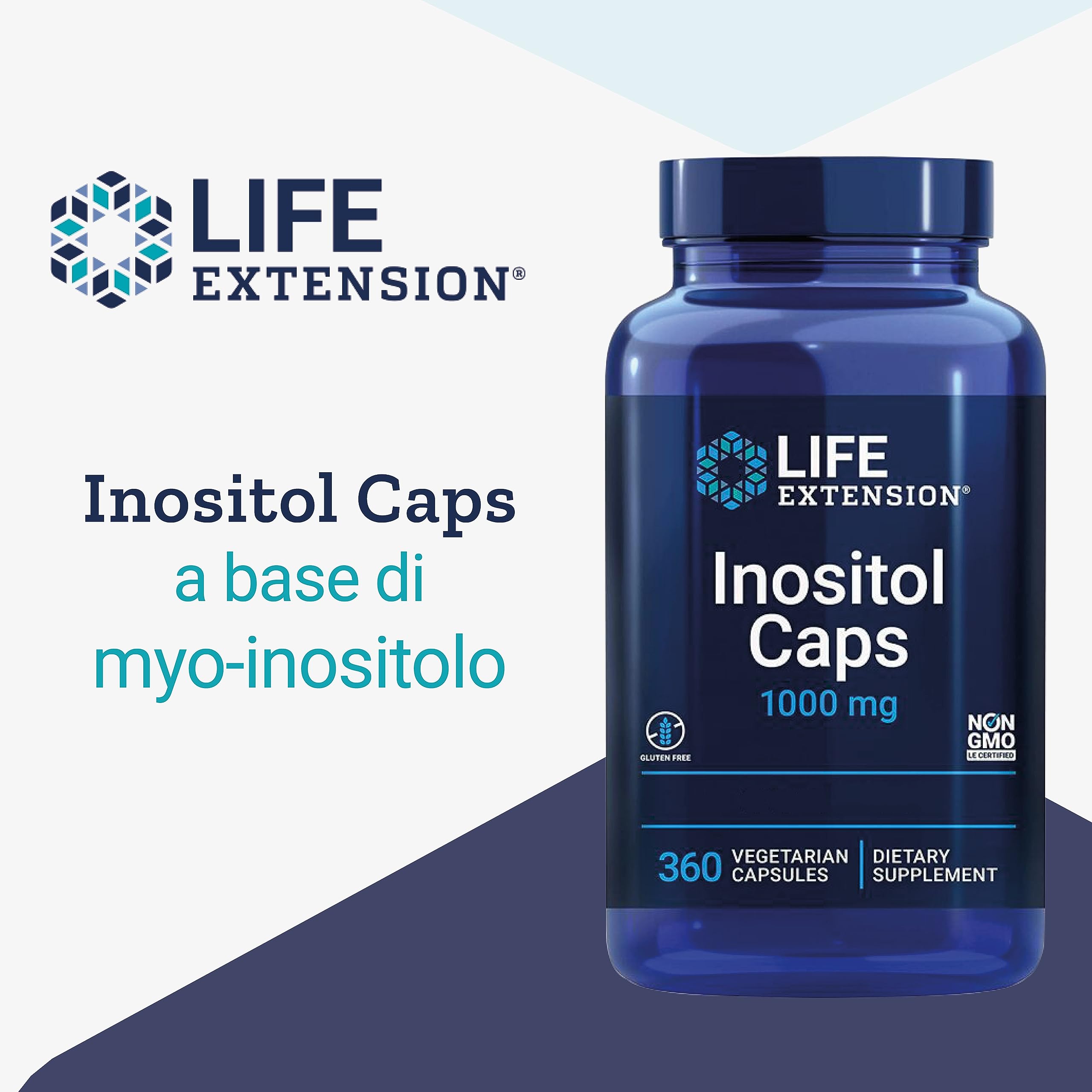 Life Extension, Inositol Caps, 1000 mg per Capsula, Dose Elevata, 360 Capsule vegane, Testate in Laboratorio, Vegetariane, Senza Glutine, Senza Soia, Senza OGM