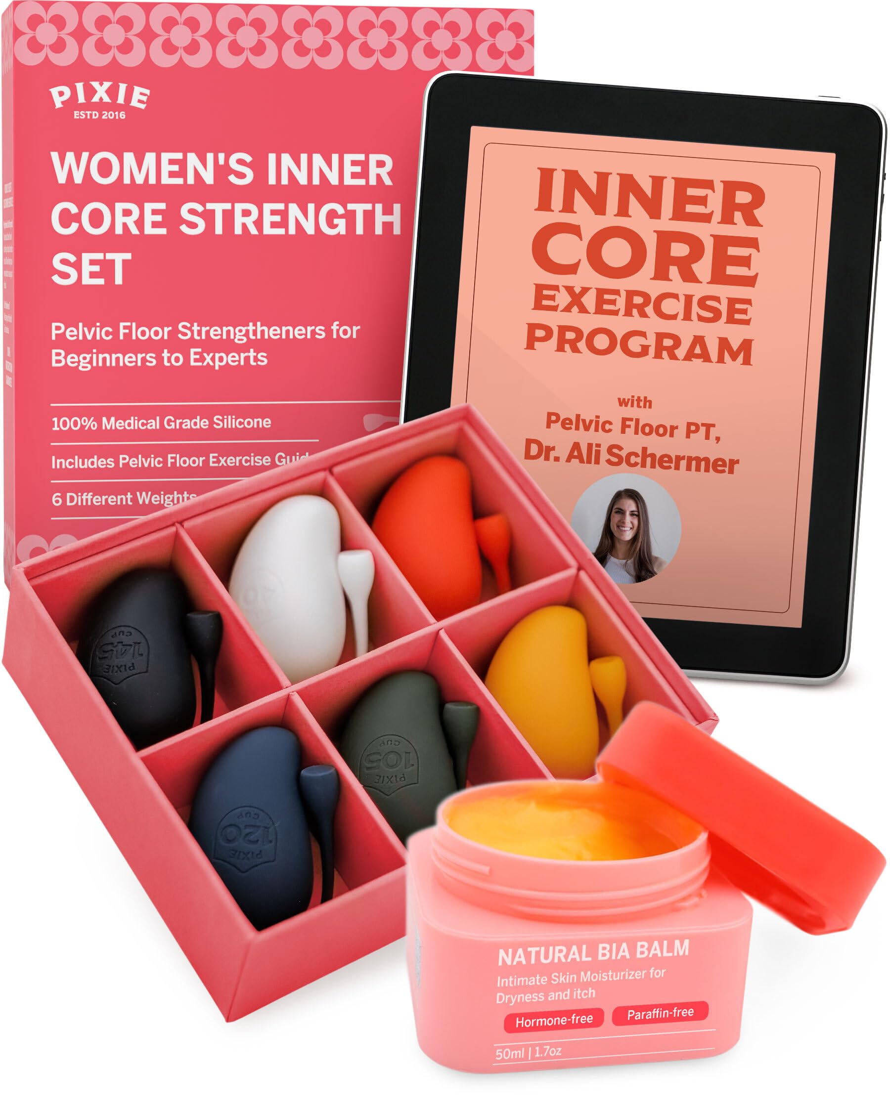 Pixie Inner Core Wellness & Strength Training with Intimate Skin Moisturizer Cream For Dryness & Itch – Women’s Core Strength Set of 6 – Includes Easy-to-Read Guide & Exercises for Beginner & Advanced