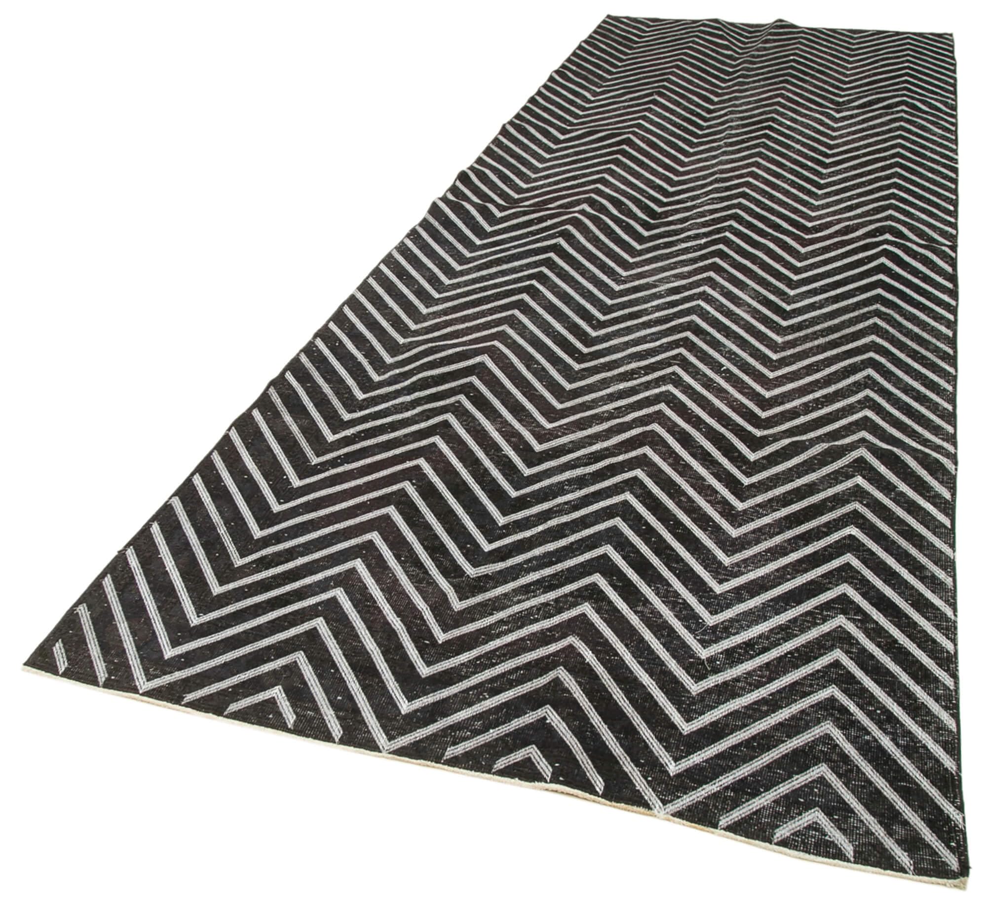 46 x 130 - 138 x 395 Cm Geometric Carpet Black Geometric Bohemian Wool Cotton Handmade Handknotted Vintage