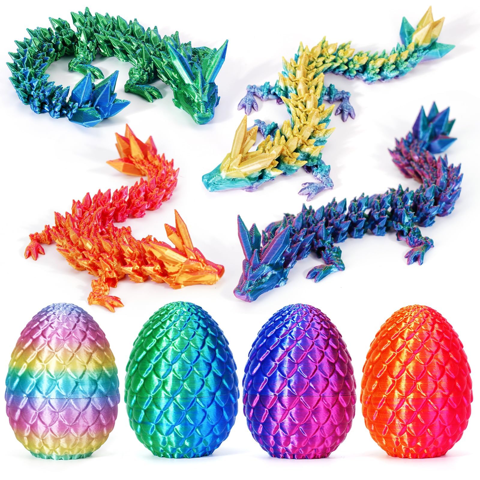 Set de 4 Huevos de dragón Impresos en 3D con Dragones articulados en su Interior Juguete Fidget de dragón para niños y Adultos Decoración para casa Oficina Regalo para Pascua Navidad cumpleaños